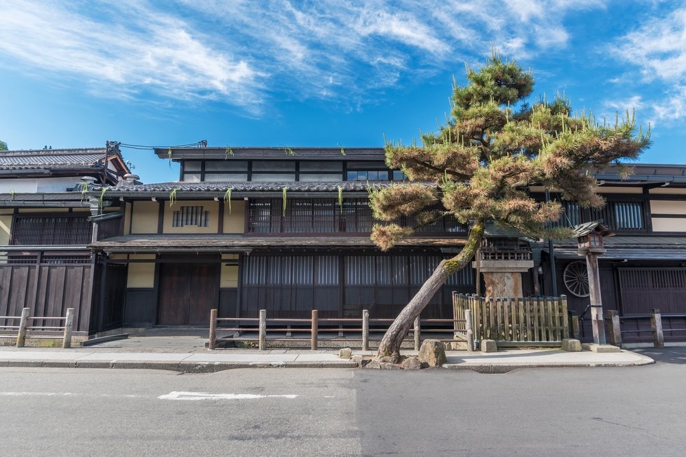 Bevarte trehus i den historiske delen av Takayama i Japan