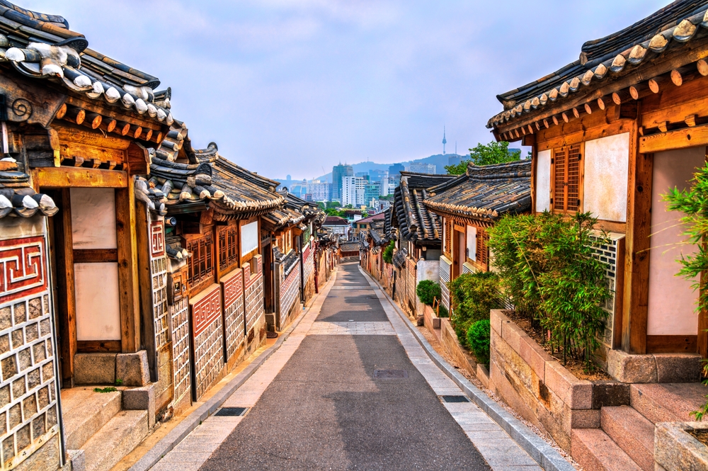 Tradisjonelle hus i Bukchon Hanok Village i Seoul