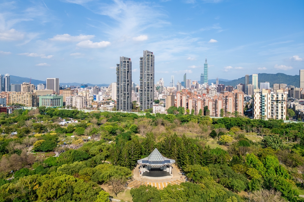Da'an Forest Park i Taipei sett fra luften