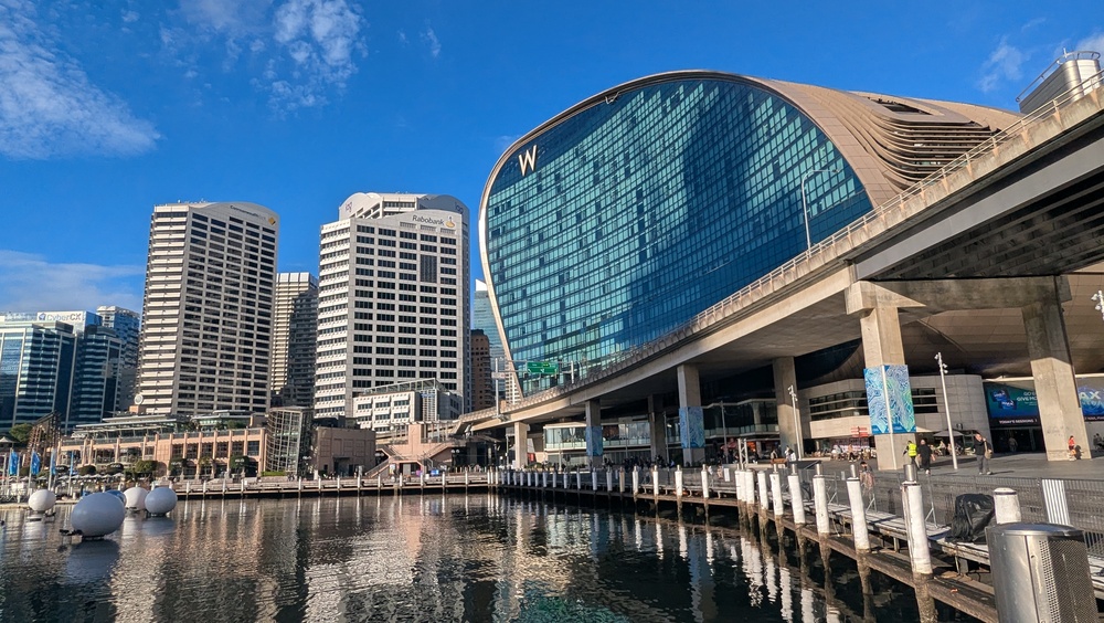 Darling Harbour og Sydneys silhuett