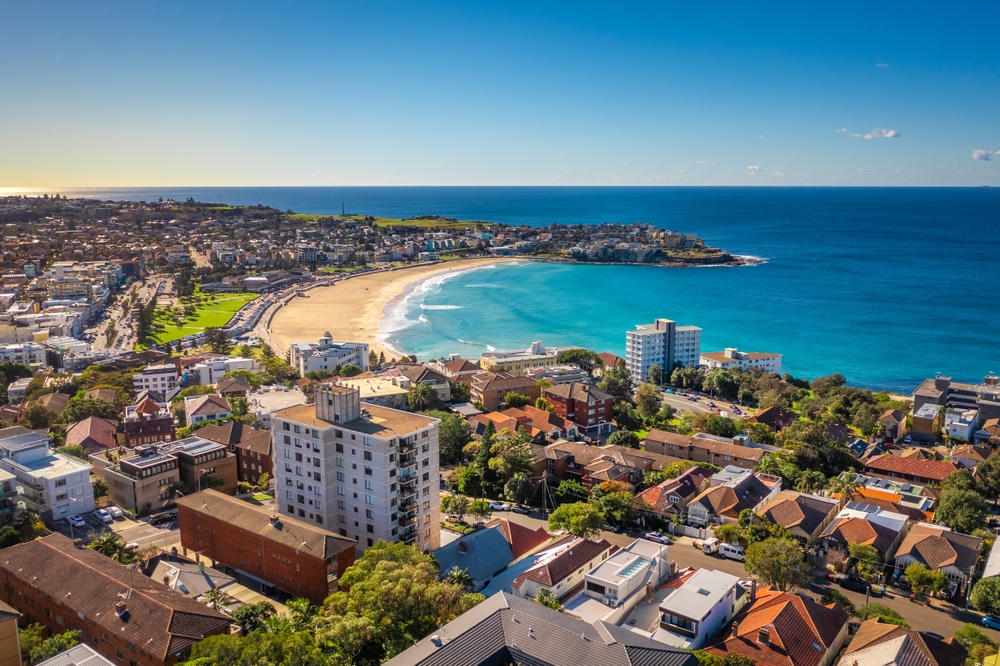 Flyfoto av Bondi Beach i Sydney