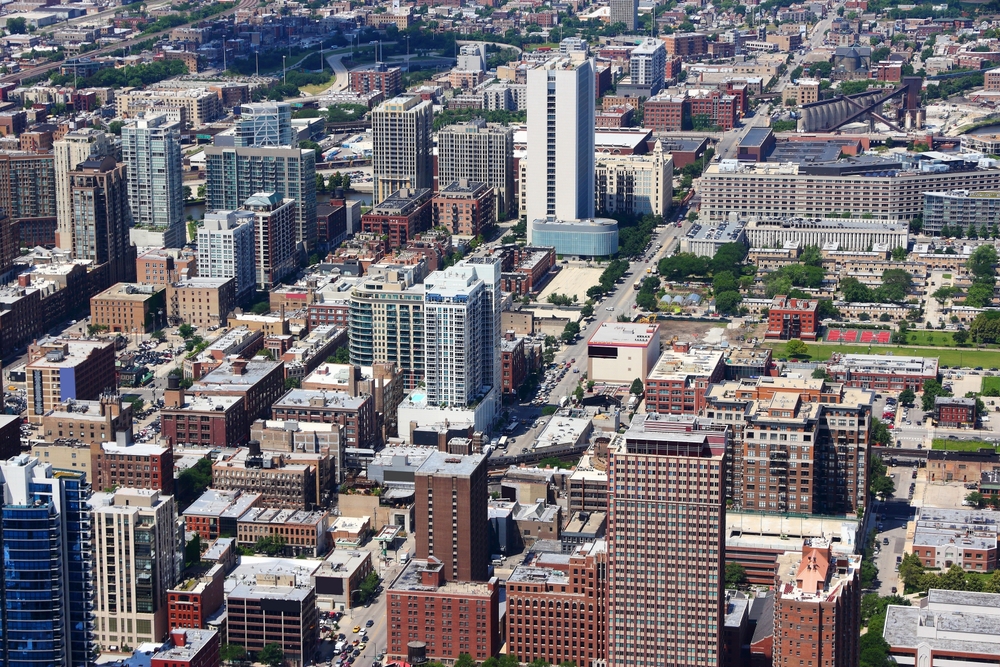Hvor bør man bo i Chicago? De 5 beste områdene & gode hoteller 3 Flyfoto av bydelen River North i Chicago