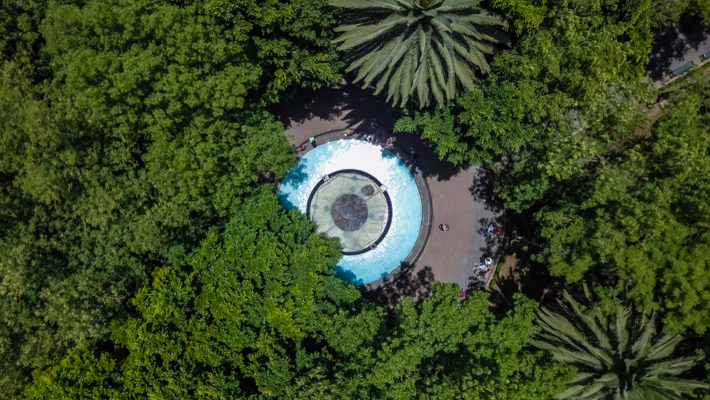 Hvor bør man bo i Mexico City? De 6 beste områdene & gode hoteller 7 Flyfoto av kirken og parken i Coyoacán i Mexico City