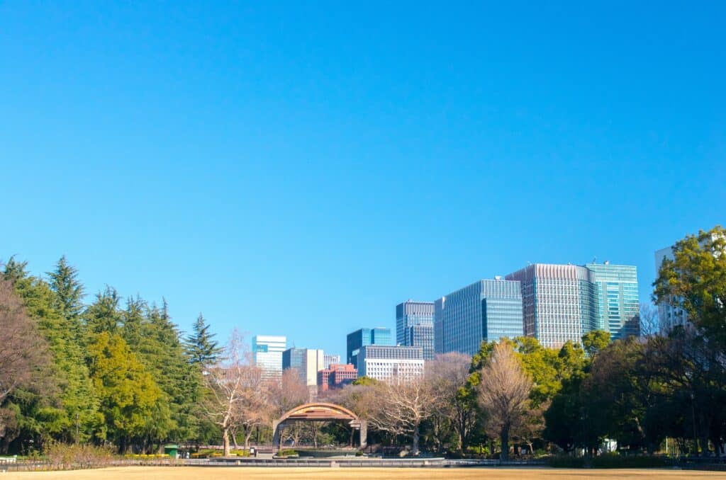 Hibiya-parken i Ginza i Tokyo