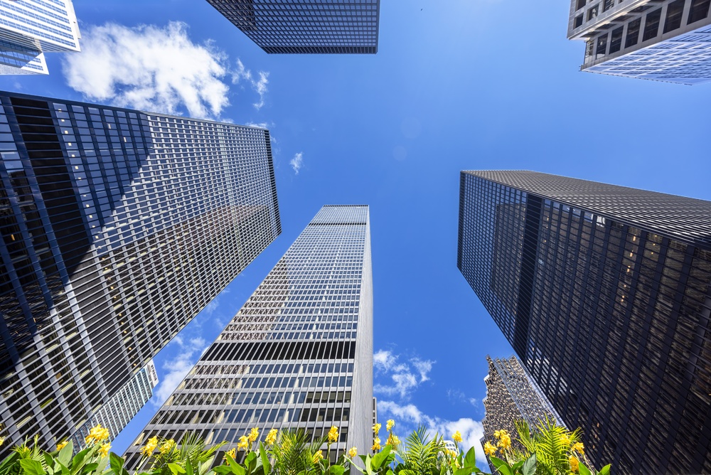 Høyhusene i Financial District i Toronto nær krysset Yonge og King