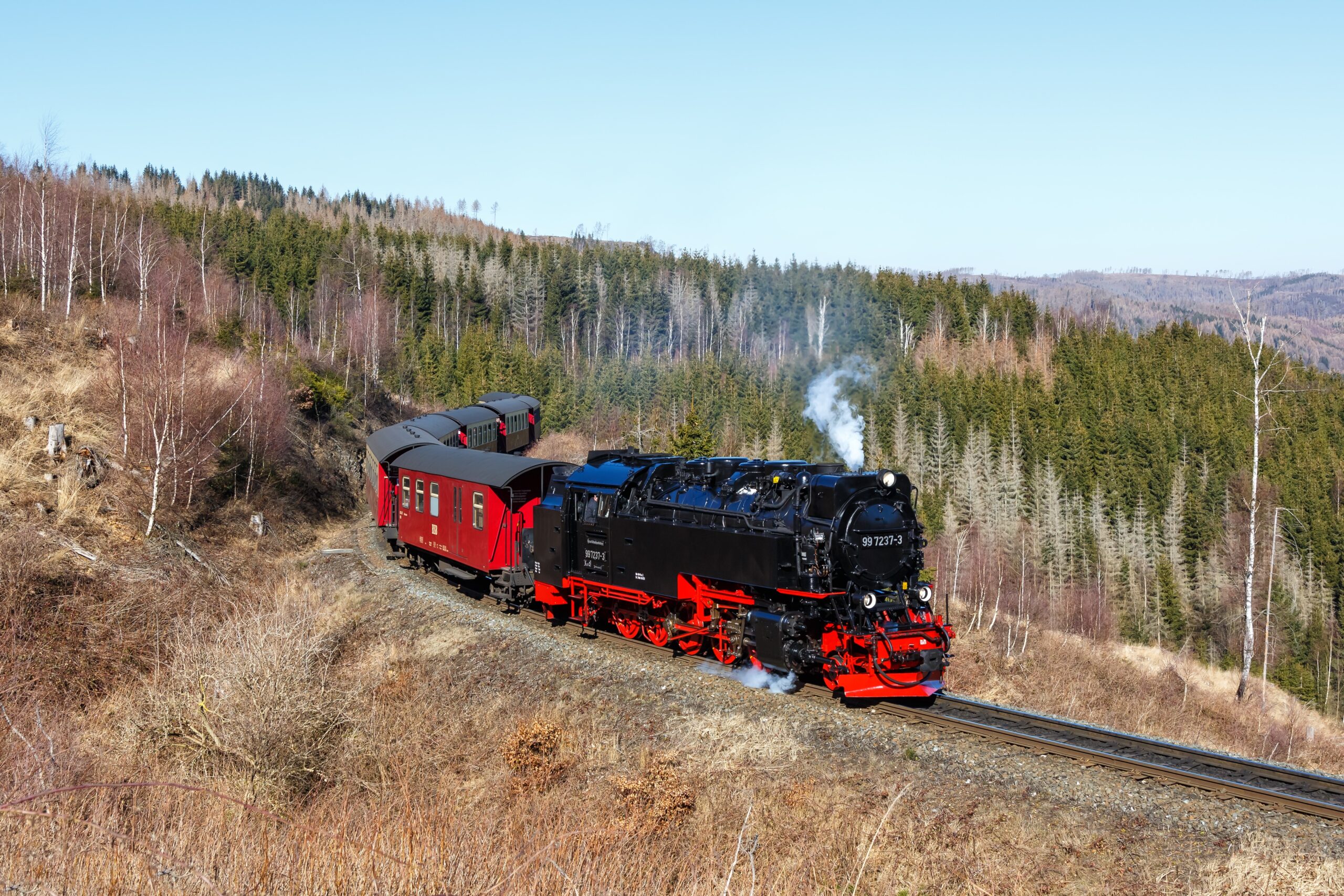 Damptog på Brockenbahn ved Drei Annen Hohne i Harz