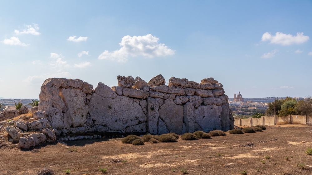 Steinblokker i tempelet Ġgantija i Xagħra på Gozo