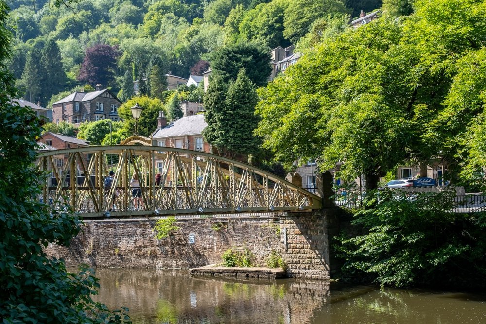 Jubilee Bridge over elven Derwent i Matlock Bath
